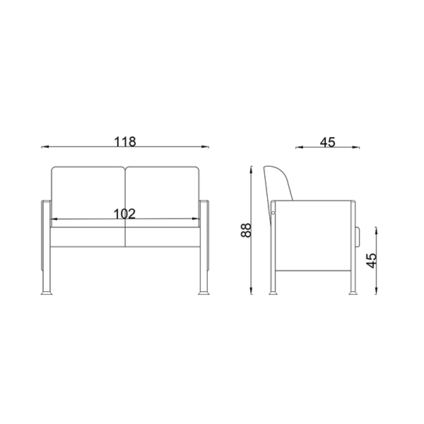 ابعاد مبل دونفره پرستیژ