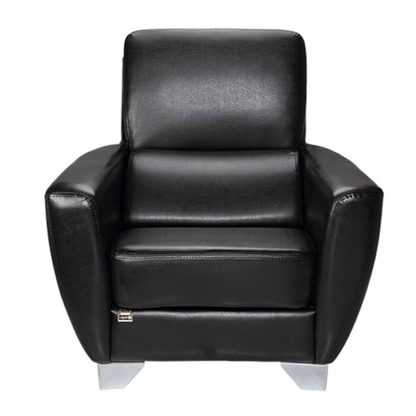 مبل اداری راحتیران مدل ونوس M511 - یک مبل یک نفره- با روکش چرم مشکی بر روی پشتی و کفی و دسته ها- تشک دوبل و پایه هایی از جنس کروم