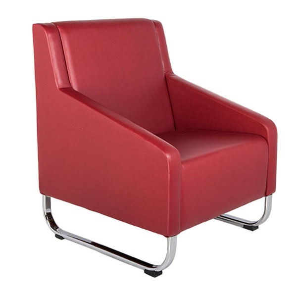 مبل اداری راحتیران مدل ویکتور M811 با رنگ قرمز و پایه هایی از جنس کروم