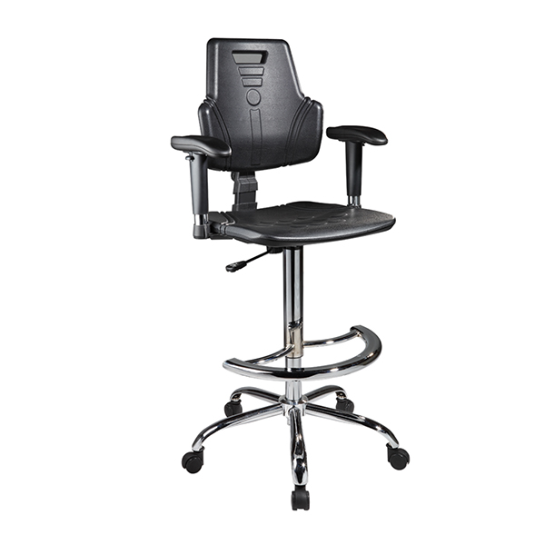 صندلی آزمایشگاهی راحتیران مدل A516-511_ رنگ مشکی_ پایه های سفید جنس کروم_ دسته های قابل تنظیم