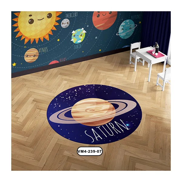 فرش کودک گرد با طرح سیاره زحل
