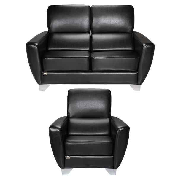 مبل اداری راحتیران مدل ونوس M511- M512- یک مبل دو نفره و یک مبل یک نفره- با روکش چرم مشکی بر روی پشتی و کفی و دسته ها- تشک دوبل و پایه هایی از جنس کروم