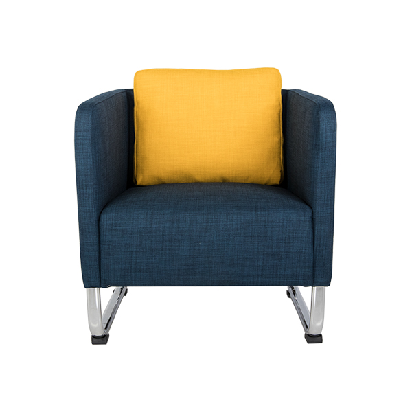 مبل اداری راحتیران مدل ورساچه با رنگ آبی نفتی و بالش رنگ زردچه با رنگ