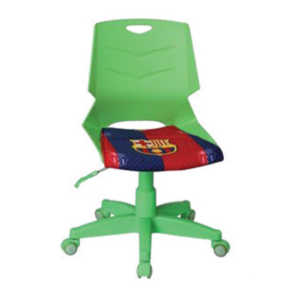 صندلی کودک راحتیران مدل F431Tدارای پایه های پنج پر و پلاستیکی سبز رنگ است که جک تغییر ارتفاع نیز دارد.