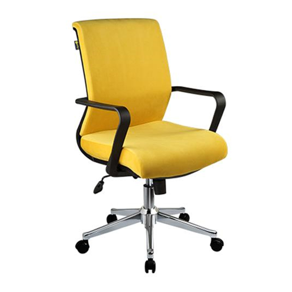 صندلی کارشناسی راحتیران مدل S1175 دارای پایه های پنج پر و روکش زرد رنگ است که جک تغییر ارتفاع نیز دارد.