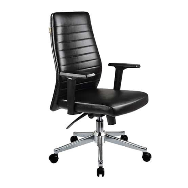 صندلی کارشناسی راحتیران مدل S4120 دارای پایه های پنج پر و روکش مشکی رنگ است که جک تغییر ارتفاع نیز دارد.