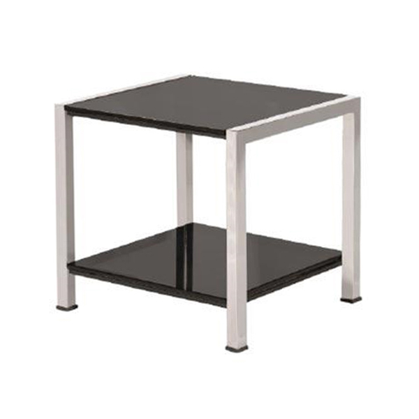 میز عسلی رایانه صنعت مدل T934S دارای پایه های آبکاری و شیشه دودی می باشد.