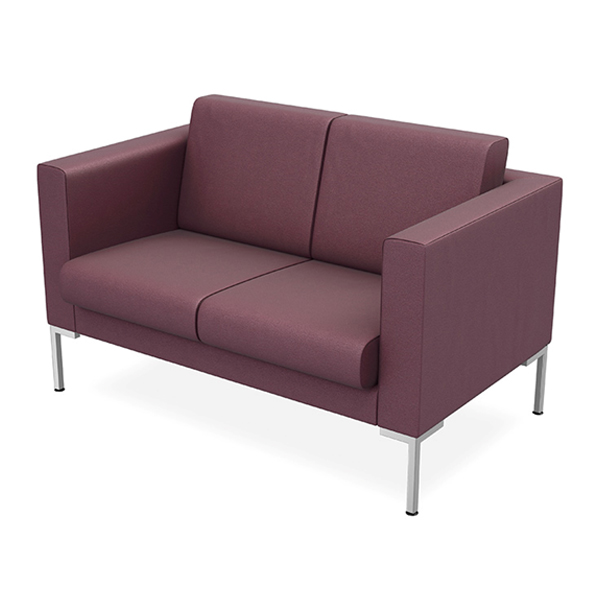 مبل دونفره اداری اروند مدل 4014 روکشی بنفش رنگ و پایه هایی از جنس آلومینیوم تزریقی دارد.