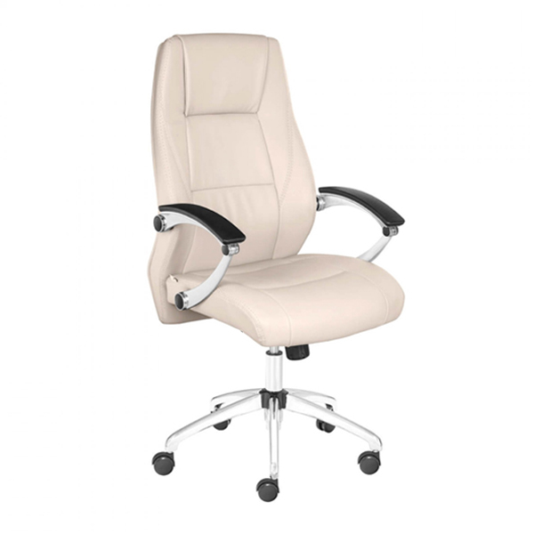 صندلی کارشناسی SKY داتیس مدل XS870 دارای پایه های پنج پر است که دو دسته در طرفین و روکشی کرم رنگ دارد.