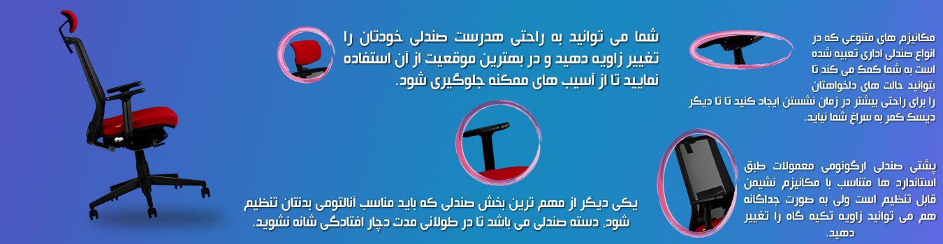 بنری برای قابلیت تغییر بخش های مختلف صندلی اداری
