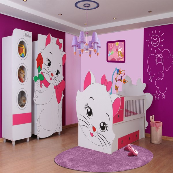 تختخواب کودکانه هلوکیتی صورتی رنگ سری دخترانه