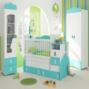 تخت نوزاد و کودک ابی و سفید رنگ