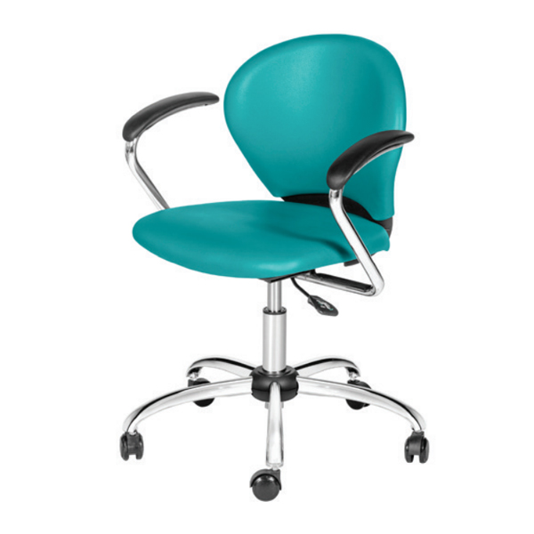 صندلی کارمندی ROMA داتیس مدل ER425دارای تشک کف و پشت به رنگ آبی است که پایه های پنج پر، دو دسته در طرفین و جک تغییر ارتفاع دارد.