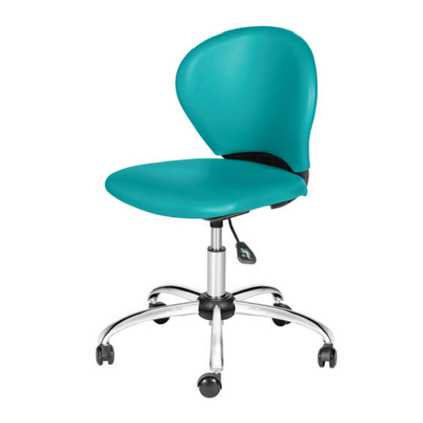 صندلی کارمندی ROMA داتیس مدل ER425X دارای تشک کف و پشت به رنگ آبی است که پایه های پنج پر و جک تغییر ارتفاع دارد.