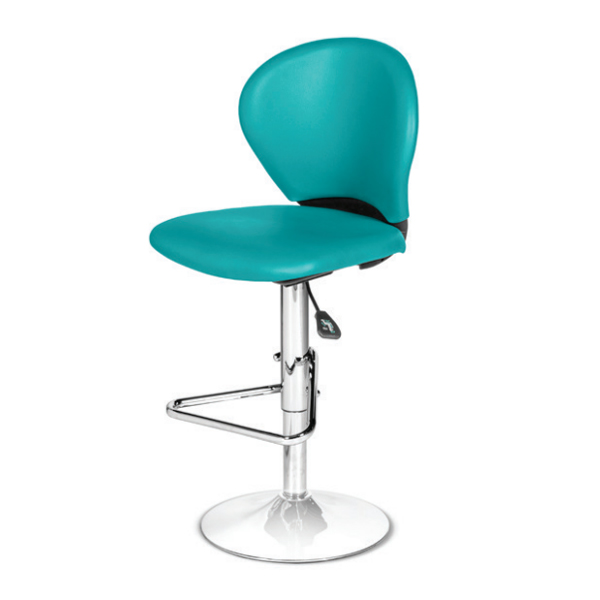 صندلی کانتر ROMA داتیس مدل KR425X دارای تشک کف و پشت به رنگ آبی است که پایه ی گرد بشقابی و جک تغییر ارتفاع دارد.