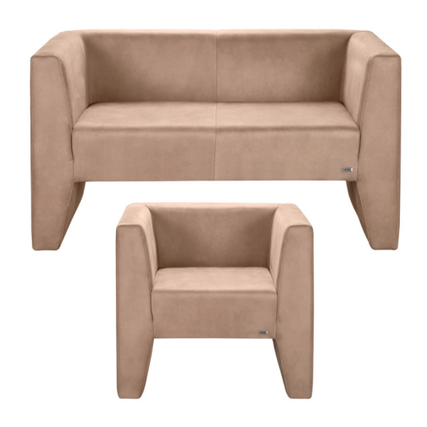 نیم ست مبل اداری HELA داتیس مدل SH40-1- SH40-2 که در تصویر قرار داده شده و دارای روکش کرم رنگ می باشد.