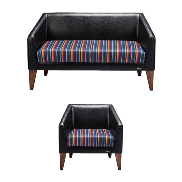 نیم ست اداری MILANO داتیس مدل SM70-1-SM70-2 دارای پایه های چوبی و روکش مشکی رنگ است و نشیمن و پشت متصل دارد.