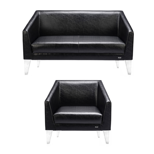 نیم ست مبل اداری MILANO داتیس مدلSM71-1- SM71-2 دارای روکش چرمی مشکی رنگ و پایه های فلزی از جنس کروم می باشد.