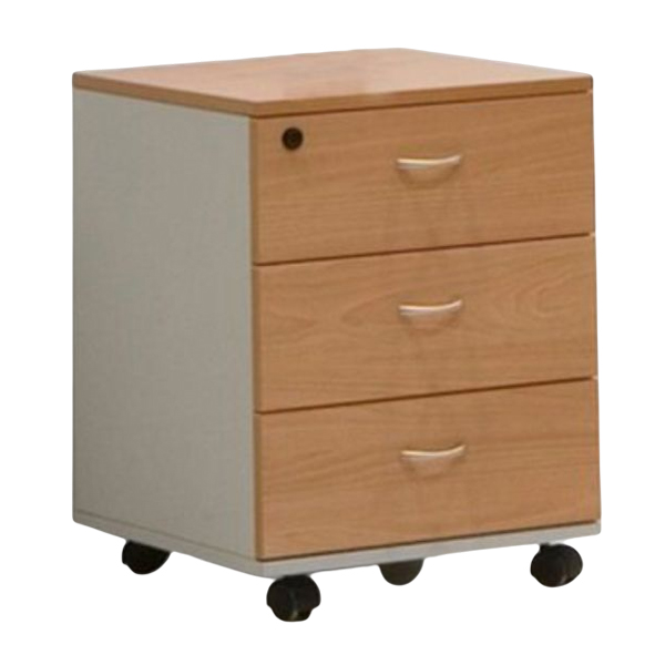 فایل سه کشو جلیس مدل بنفشه 1 دارای رنگ گردویی روشن و خاکستری-چرخدار