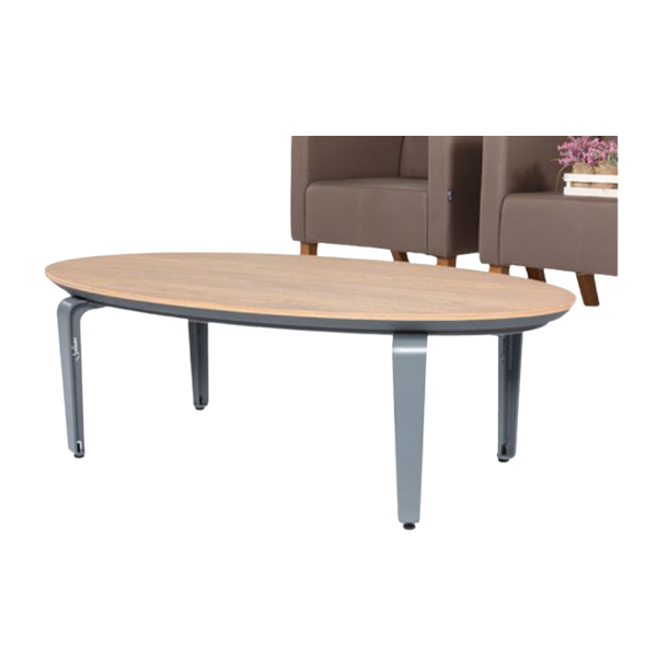 میز جلو مبلی بیضی جلیس مدل کاپری دارای رنگ بلوط تیره و گردویی روشن است و صفحه آن از ام دی اف با ضخامت 32 میلی متر ساخته شده است.