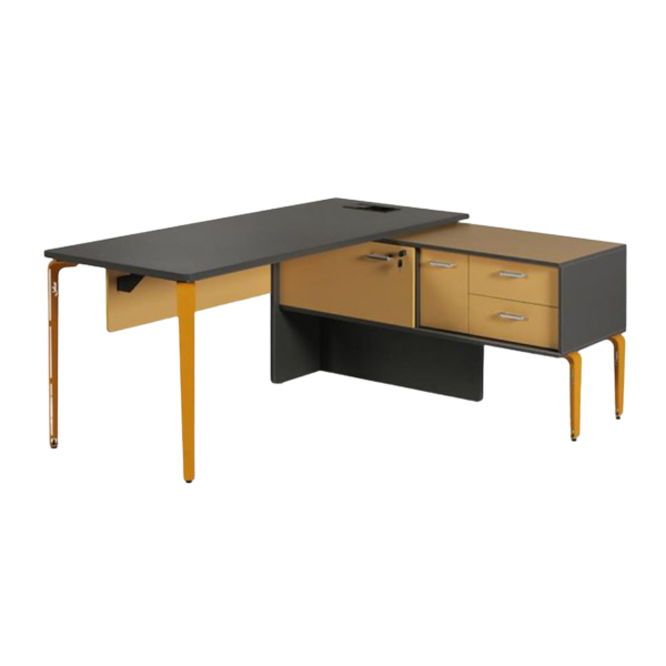 میز کارشناسی جلیس مدل کاپری از جنس چوب ساخته شده و پایه ای به رنگ زرد دارد. رنگ خود محصول خاکستری زرد می باشد.