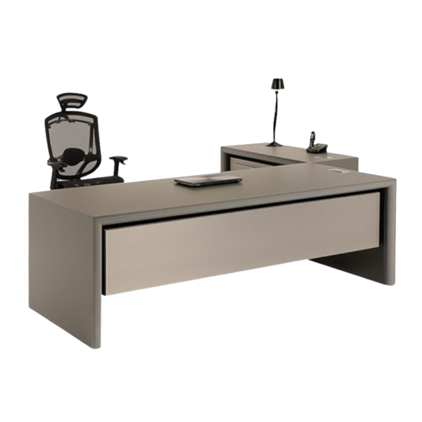 میز مدیریت جلیس مدل زاگرس به رنگ خاکستری مات+اینوکس به همراه یک صندلی مدیریتی
