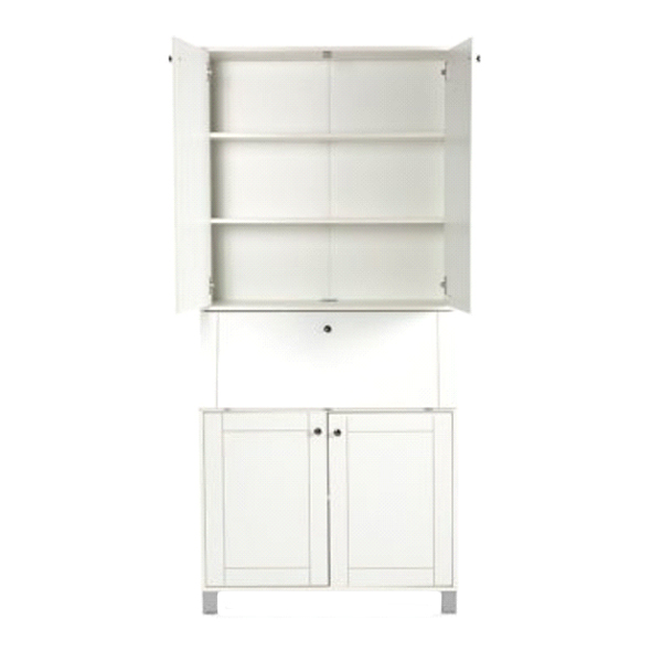 ست میز تحریر جلیس مدل ری رویان دارای رنگ سفید- درب های بالایی باز است