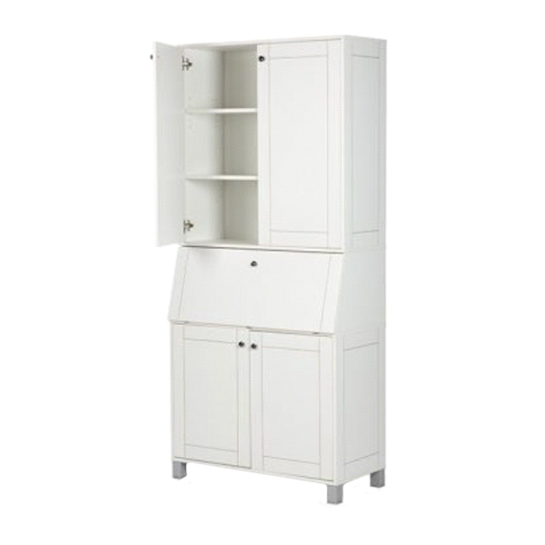 ست میز تحریر جلیس مدل ری رویان دارای رنگ سفید- یکی از درب های بالایی باز است