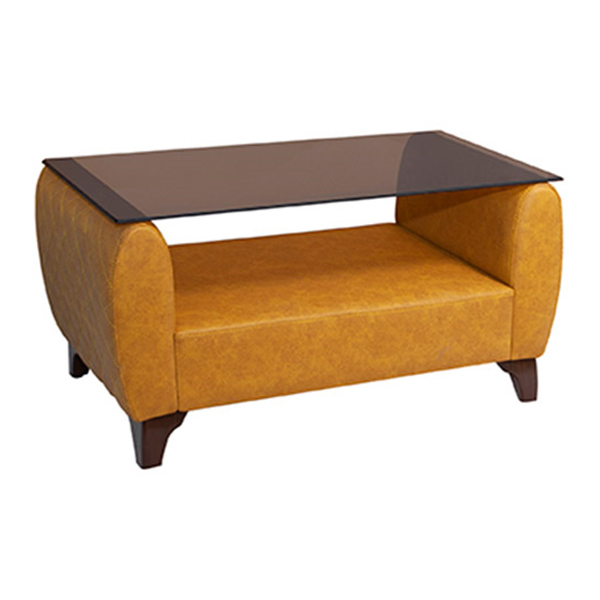 میز جلومبلی T70 بامو دارای صفحه شیشه ای و به رنگ زرد خردلی