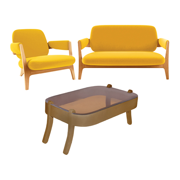 نیم ست اداری بامو مدل F90 دارای روکش زرد به همراه جلومبلی