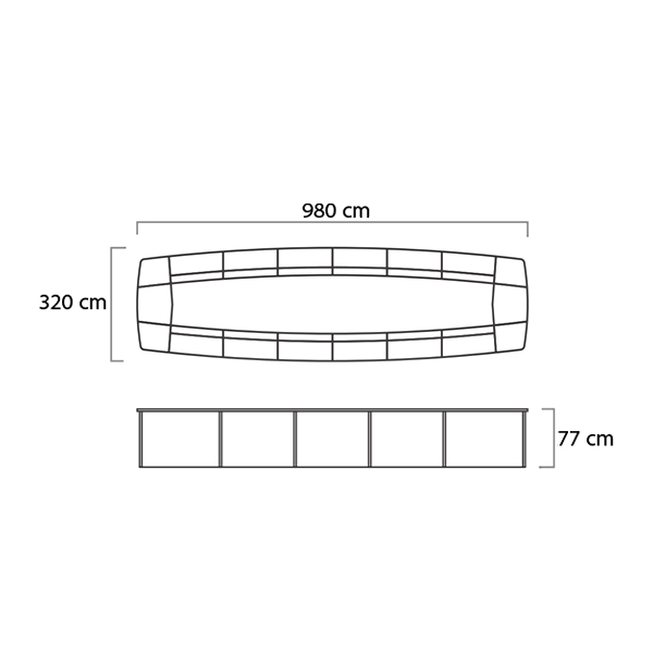 ابعاد میز کنفرانس میکرون مدل C-02 در واحد میلی متر