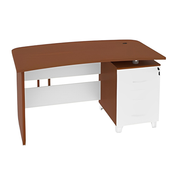 میز کارمندی میکرون مدل EM-04 با رنگ گردویی و سفید