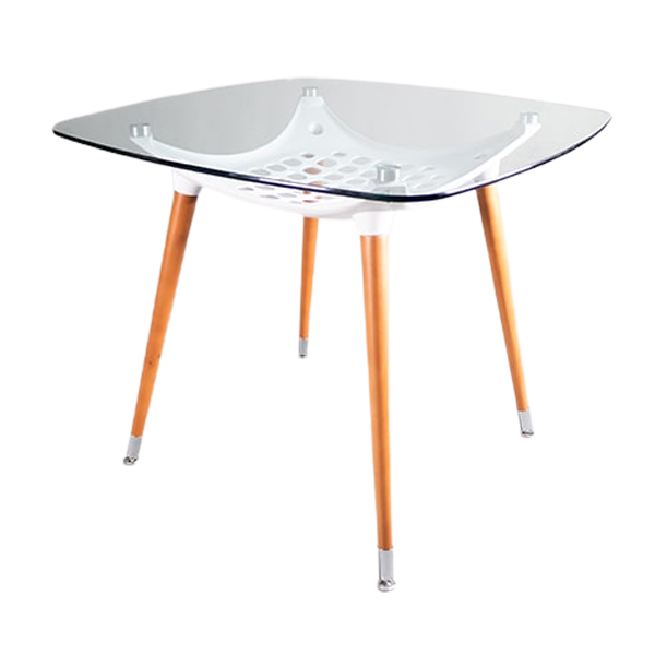 میز ناهار خوری لیو مدل TG63 با پایه چوبی و صفحه شیشه ای