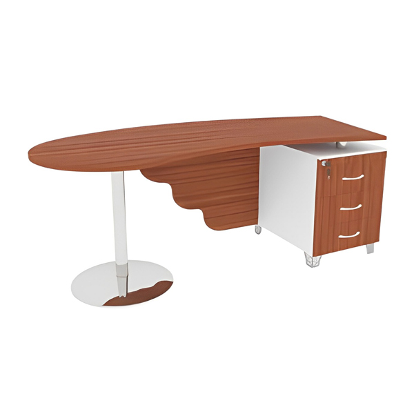 میز کارمندی میکرون مدل EM-02 با رنگ گردویی و سفید-با سه عدد کشو