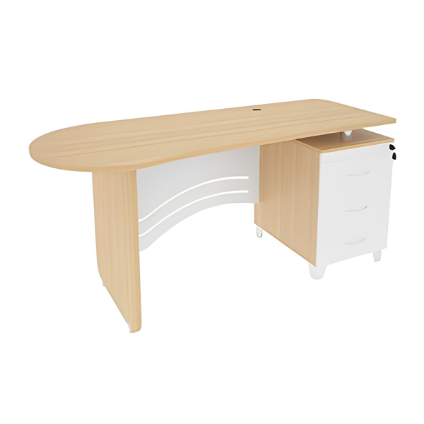 میز کارمندی میکرون مدل EM-05 با رنگ گردویی و سفید