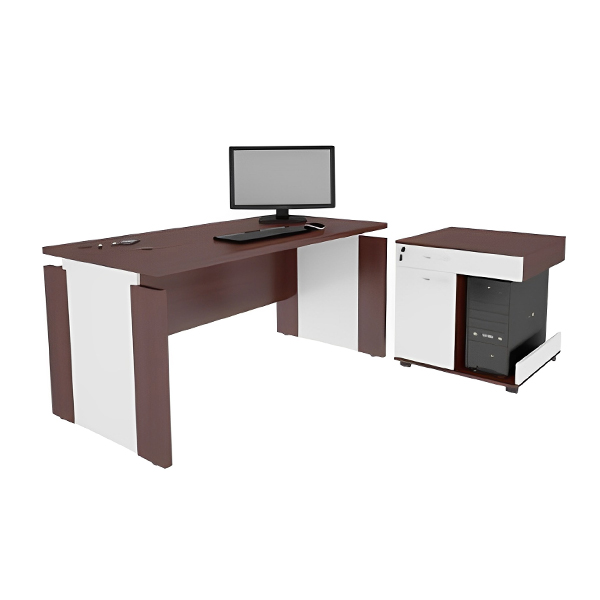 میز کارمندی میکرون مدل EM-09 با رنگ سفید و دارای فایل