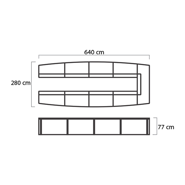 ابعاد میز کنفرانس میکرون مدل C-13 در واحد سانتی متر