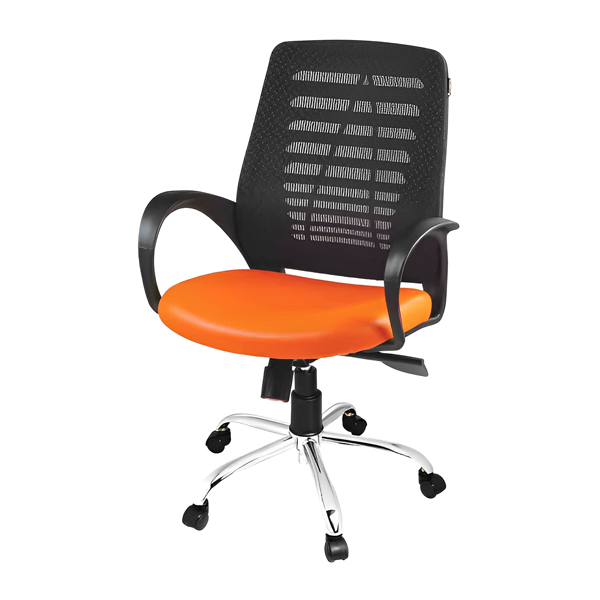 صندلی کارشناسی راحتیران مدل F 135 با پشتی از جنس مش و نشیمن نارنجی