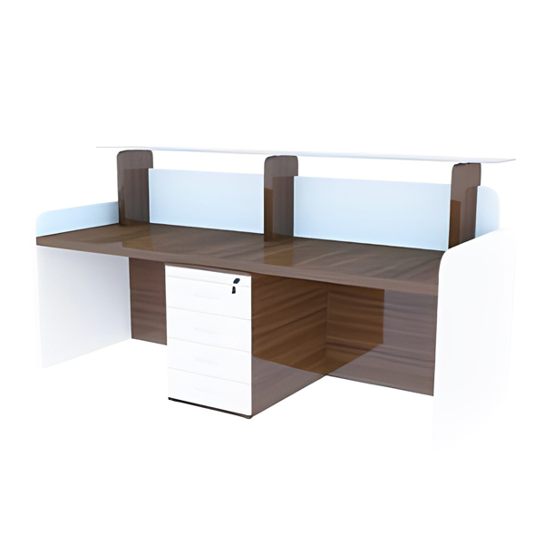 میز پذیرش میکرون مدل R-03 با بهره گیری از چوب و شیشه