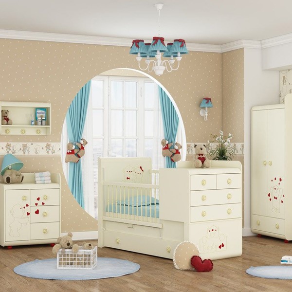 ست خواب کودک سفید-پرده آبی