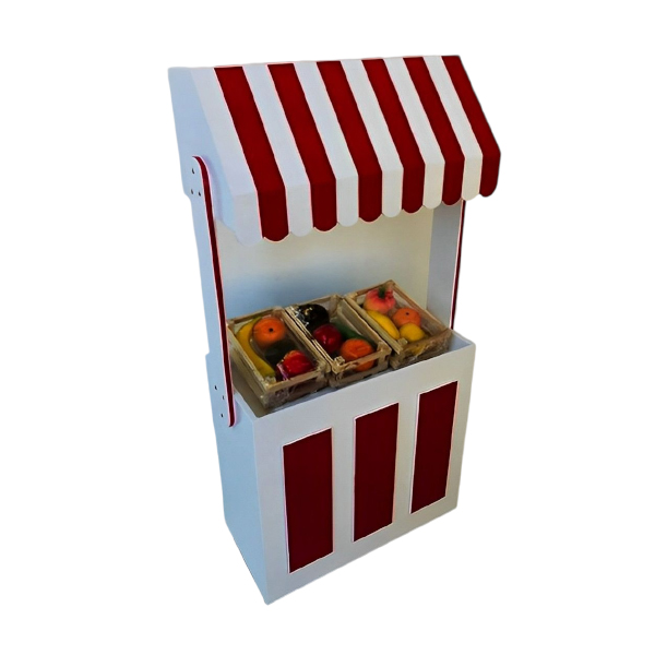 دکه میوه فروشی و بستنی ساحل با رنگ سفیر و قرمز