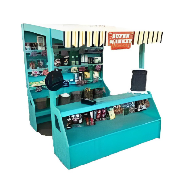 دکه سوپر مارکت ساحل با رنگ آبی و سایه بان