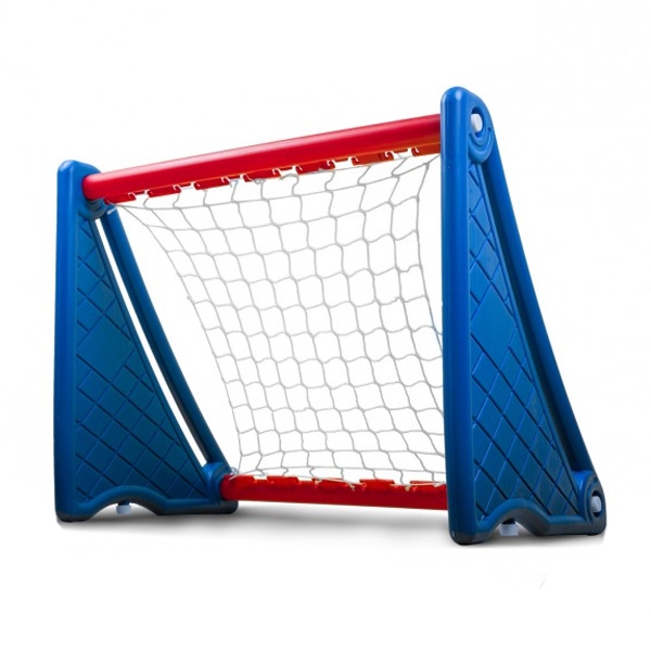 دروازه فوتبال تکی ساحل با بدنه آبی و میله های قرمز