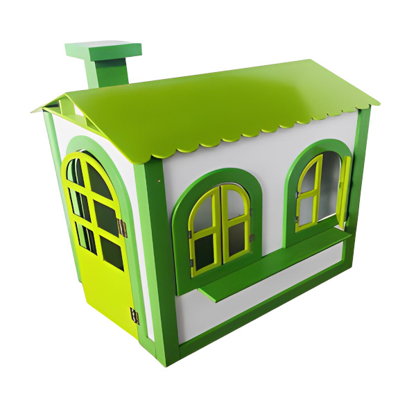 کلبه پرتابل ساحل با شیروانی سبز و بدنه سفید