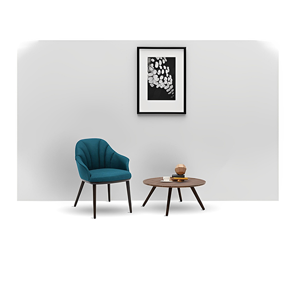 میز جلو مبلی قطر 50 نظری مدل Zoom در کنار یک مبل آبی