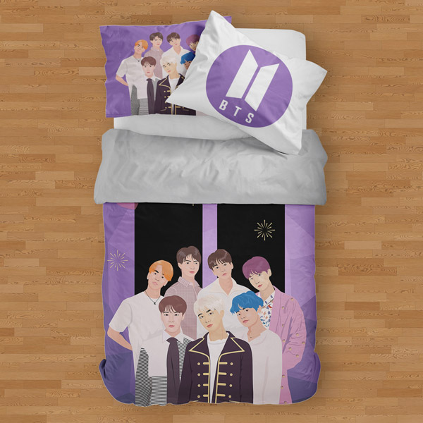 ست رو تختی و رو بالشی دستیکور مدل بی تی اس