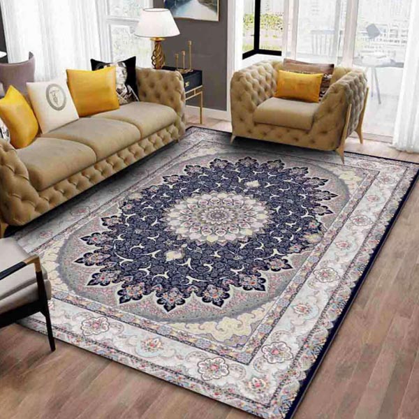 157291کاور فرش سنتی سرمه ای نگین ترمه مدل 358