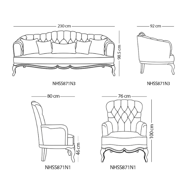 ابعاد مبل راحتی نیلپر مدل دایان