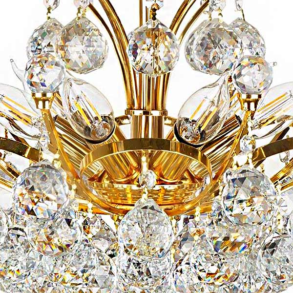 نمای نزدیک لوستر کریستالی چشمه نور 7 شعله مدل H6670/40 رنگ طلایی سایز 40