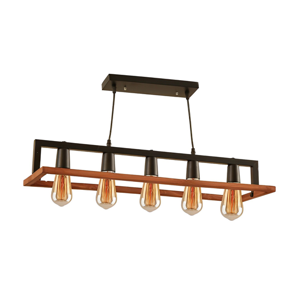 لوستر آویز پنج شعله چشمه نور مدل A1336/5 از جنس چوب و فلز